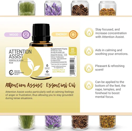 Vista 7 de Rocky Mountain Oils Attention Assist - Mezcla de aceites esenciales con aceites esenciales, aceite esencial energizante para la concentración, 0.5