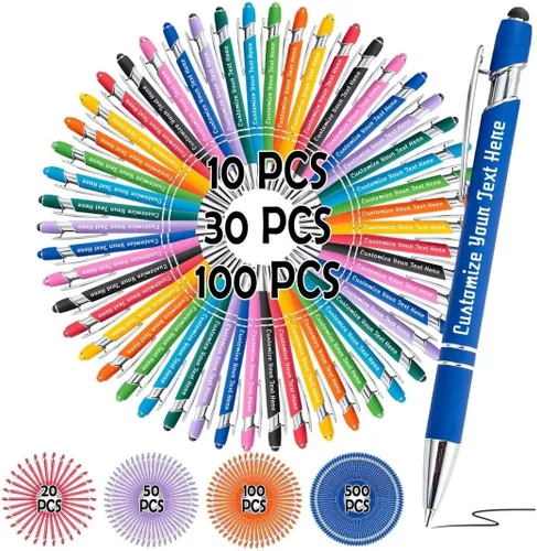 Vista 14 de Bolígrafos personalizados, bolígrafo grabado personalizado con punta de lápiz capacitivo, bolígrafo de tinta retráctil personalizado para escritura