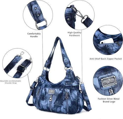 Vista 5 de Angelkiss Monederos grandes y bolsos para mujer, de piel sintética lavada, bolso cruzado de hombro