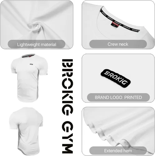 Vista 5 de BROKIG Camiseta de entrenamiento de gimnasio TDry Bold para hombre, ajuste casual, culturismo, camisas de manga corta para hombre