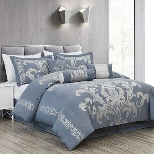 Vista 11 de Chezmoi Collection Juego de edredón floral de jacquard Royale de 7 piezas, matrimonial/doble, negro/dorado