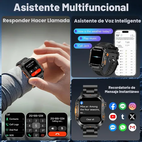 Vista 7 de Reloj inteligente GPS para hombre (respuesta/hacer llamadas), relojes inteligentes militares resistentes de 2.01 pulgadas para Android iPhone