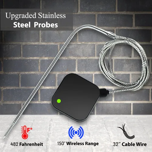 Vista 4 de NutriChef Termómetro inteligente Bluetooth para parrilla de barbacoa – Sonda de acero inoxidable mejorada V2 – Alerta remota inalámbrica iOS Android