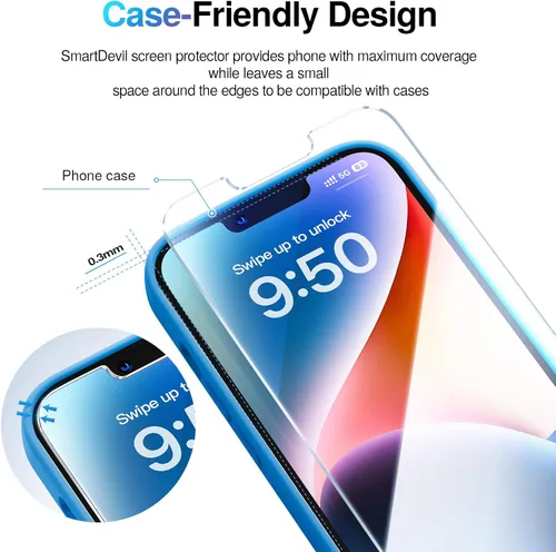 Vista 5 de SMARTDEVIL Paquete de 2 protectores de pantalla para iPhone 12 Mini, vidrio templado, película transparente HD, fácil instalación, sin polvo y sin