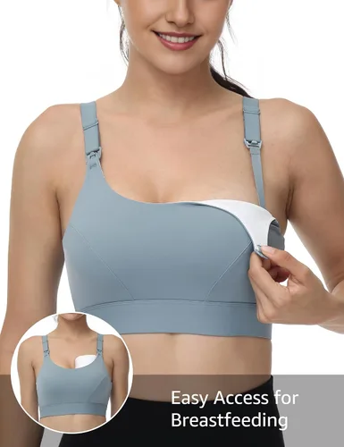 Vista 4 de HOFISH Nursing Bras for Breastfeeding Nursing Sports Bra with Support Racerback Maternity Bra Medium Impact
