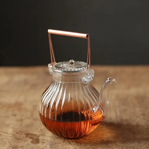 Vista 5 de Estilo retro resistente al calor Hervidor de té de vidrio 27.1 fl oz estufa hervidor de cobre mango para cocinar té