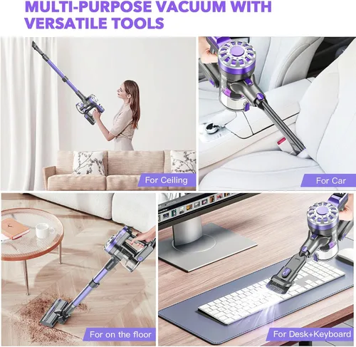 Vista 7 de WLOTPO Aspiradora ligera, recargable e inalámbrica para suelos de madera (morado claro)