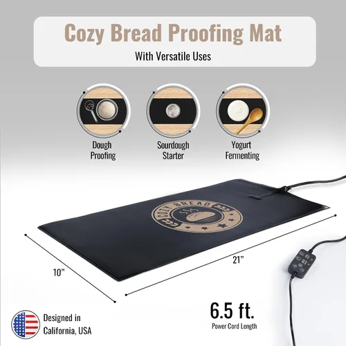 Vista 2 de Cozy Bread® Estera de fermentación de masa madre para panaderos caseros Marca de EE. UU. Probador de pan con control de termostato (10" x 21")
