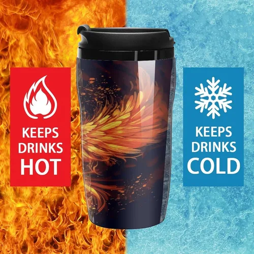 Vista 5 de Fire And Water Phoenix Coffee Cup Hot Coffee Travel Mug Reusable Iced Coffee Cups Double Heat Insulation Coffee Mug with Leak-Proof Lid Stylish