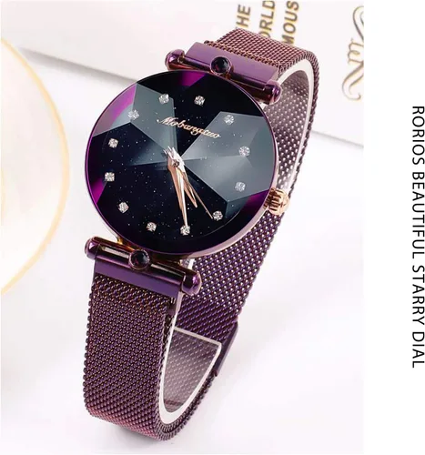 Vista 3 de RORIOS Relojes de pulsera de diamantes simulados de cuarzo analógico con esfera de cielo estrellado