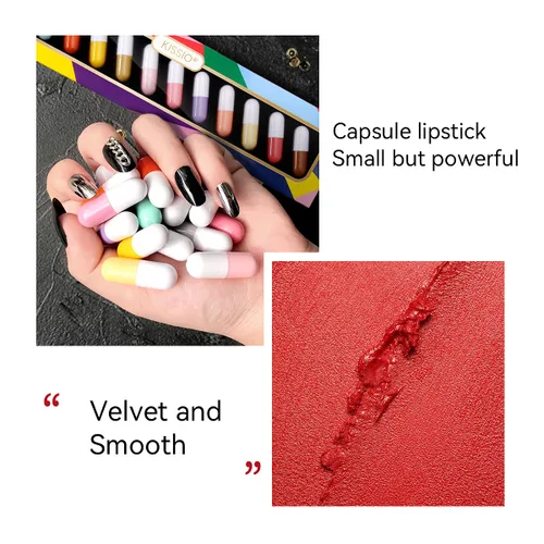 Vista 2 de KISSIO Juego de mini lápiz labial de 12 colores, lápiz labial mate, cápsulas de labios, impermeable, cápsulas de larga duración, lápiz labial