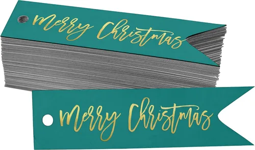 Vista 41 de Etiquetas colgantes con texto en inglés «Merry Christmas» para botellas de papel de aluminio, paquete de 50 unidades Aqua Blue