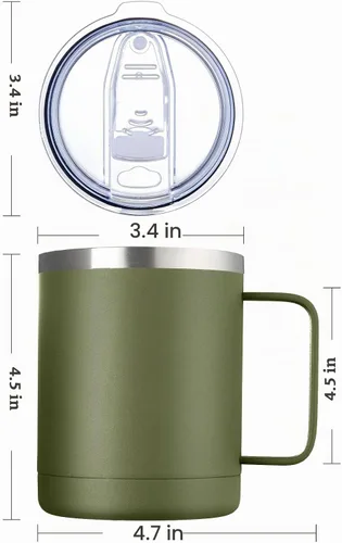 Vista 4 de MEWAY - Taza de café con asa, vaso térmico Verde militar