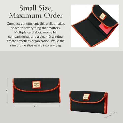 Vista 6 de Dooney & Bourke Cartera de mano Continental para mujer en piel de grano de guijarro, billetera triple con múltiples tarjeteros Negro