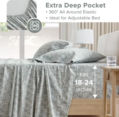 Vista 38 de Comfort Spaces Sábanas 100% algodón tamaño King, transpirables y ultra suaves, sábanas de algodón naturalmente fresco con bolsillo elástico de 14