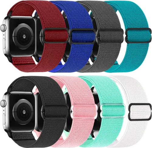 Vista 5 de Paquete de 8 correas elásticas deportivas de repuesto compatibles con IWatch de 1.496 pulgadas/1.575 pulgadas/1.614 pulgadas/1.654 pulgadas/1.732