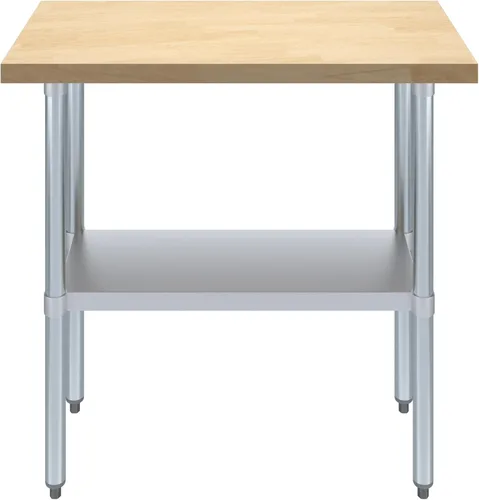 Vista 2 de AmGood Mesa de trabajo de madera de arce de 18 x 36 pulgadas con estante inferior ajustable