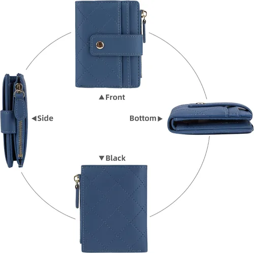 Vista 42 de Cartera de cuero para mujer, pequeña, compacta, plegable, con bolsillo para monedas con cremallera
