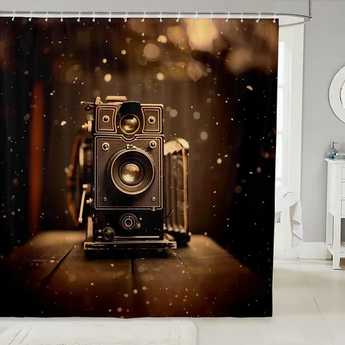 Vista 10 de Homewish Theater Cinema Poster Shower Curtain Set,Retro Movie Bathroom Curtain,Kids Girls Teens Popcorn Waterproof Fabrics Movie Night Bathroom