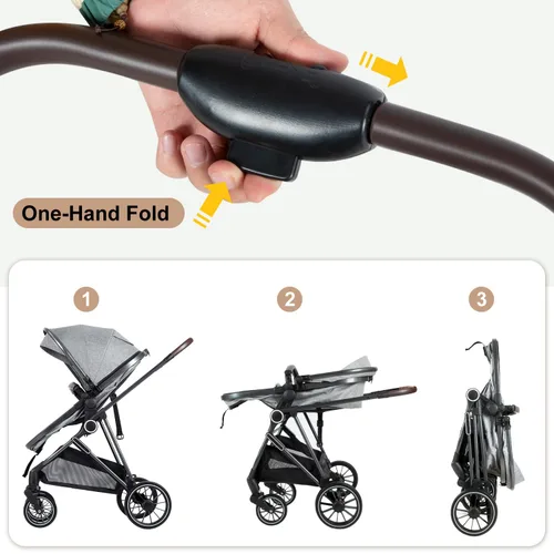 Vista 4 de Cochecito de bebé 2 en 1 con modo moisés – Cochecito plegable para recién nacidos con asiento reversible – para niños pequeños de 0 a 36 meses
