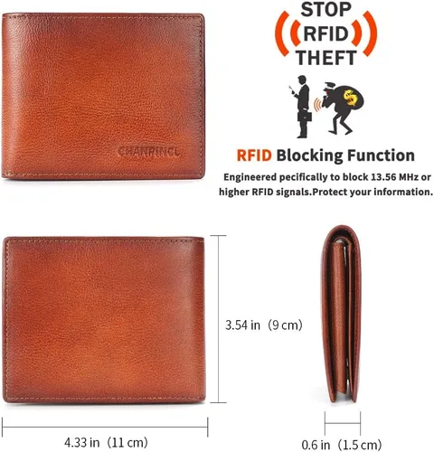 Vista 34 de Billetera de piel triple con bloqueo RFID para hombre con 2 ventanas de identificación, 2 compartimentos para efectivo, 6-8 ranuras para tarjetas