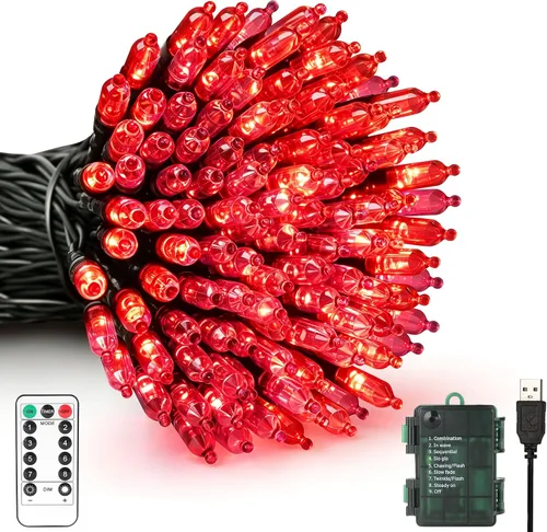Vista 18 de Green Convenience Luces de Navidad a pilas de 33 pies 100 LED para Blanco