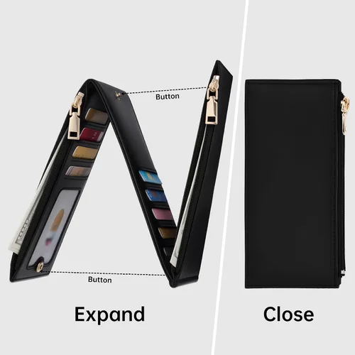 Vista 2 de Mayski Cartera RFID para mujer, forma de N, Negro, Tamaño compacto