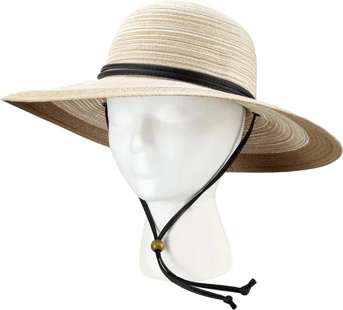 Vista 11 de Sloggers Sombrero de sol trenzado de ala ancha para mujer con cordón de viento, protección solar máxima UPF 50+ Marrón claro