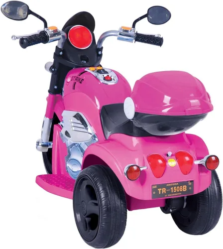 Vista 4 de Playmind Bicicleta de motocicleta recargable de 6 V para niños y niñas, color rosa