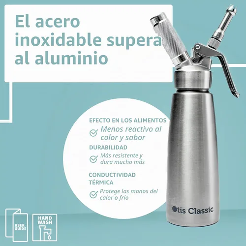 Vista 5 de Despachador de crema batida para cocinar, de acero inoxidable, para uso profesional, 500 ml Grado profesional, tres puntas de decoración, calidad