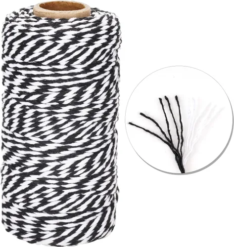 Vista 3 de jijAcraft Cordel de Hilo Blanco y Negro, 328 Pies de Cordel de Panaderos de Navidad, Cuerda de Empaque Resistente de 2MM para Manualidades DIY