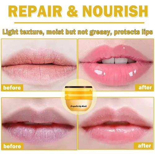 Vista 3 de 3 piezas de bálsamo labial de abeja, pote de miel, miel fresa manzana, mascarilla labial para dormir, bálsamo labial de abeja hidratante sedoso