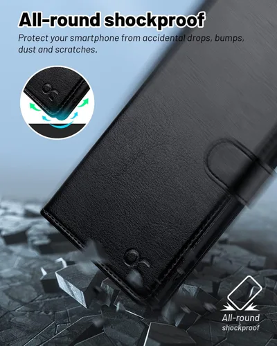 Vista 11 de OCASE Funda compatible con Galaxy S23 Ultra 5G, funda de piel sintética con tapa y soporte para tarjetas con bloqueo RFID