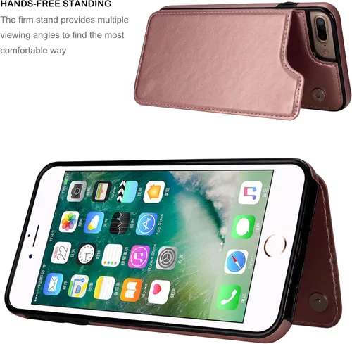 Vista 3 de Funda de piel tipo cartera para iPhone con (dos cierres magnéticos), (ranuras para tarjetas) función atril Rose gold