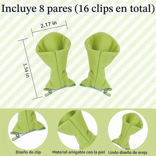 Vista 2 de 16 pinzas para el cabello con orejas de monstruo verdes, disfraz de Halloween