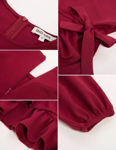 Vista 5 de GRACE KARIN Vestidos de fiesta con cuello redondo para niñas con dobladillo de volantes de doble capa 5-12 años