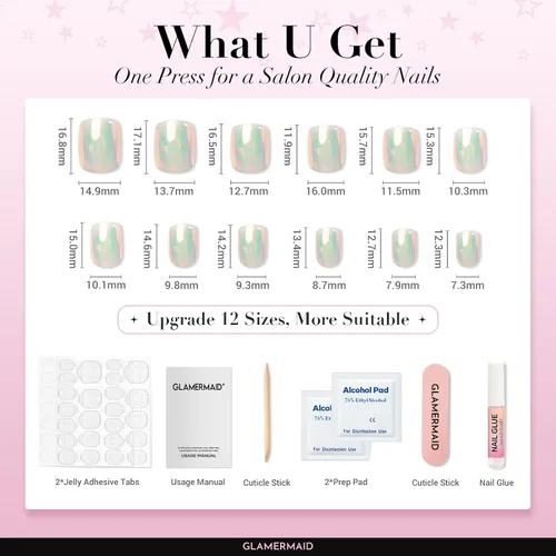 Vista 4 de GLAMERMAID - Uñas postizas cortas a presión con perlas blancas, uñas Perla Angélica