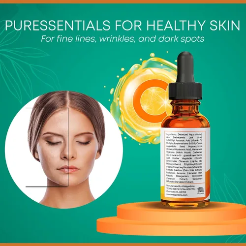 Vista 4 de Suero de vitamina C 100% puro para la cara, suero facial antienvejecimiento, suero facial con vitamina C, vitamina E, ácido hialurónico, mezcla