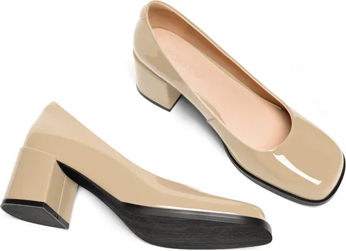 Vista 6 de Zapatos de tacón medio con puntera cuadrada para mujer, de charol y tacón medio, de 2.5 pulgadas