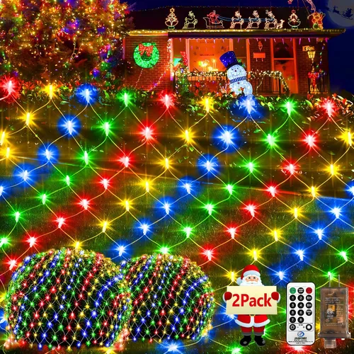 Vista 11 de KNONEW Paquete de 2 Luces de Red de Navidad de 420 LEDs de 13 pies x 6.6 pies, Luz de Malla para Exteriores Conectable Impermeable con 8 Modos