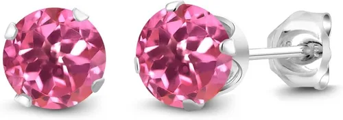 Vista 14 de Gem Stone King Aretes redondos de plata de ley 925 con piedra natal de 0.236 in para mujer