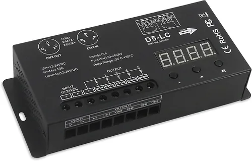 Vista 11 de Controlador LED DMX de alta potencia DMX 512 Decodificador Dimmer Driver DC12V-24V para tira led rgb o luces (1 canal de un solo color (actualizado))