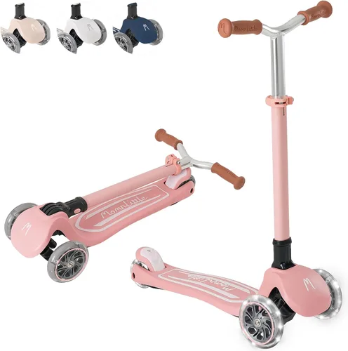 Vista 14 de MomnLittle - Patinete para niños de 3 a 10 años (beige/rosa/azul marino/blanco) de 3 ruedas con luces LED, certificado por la CPSC plegable y 4