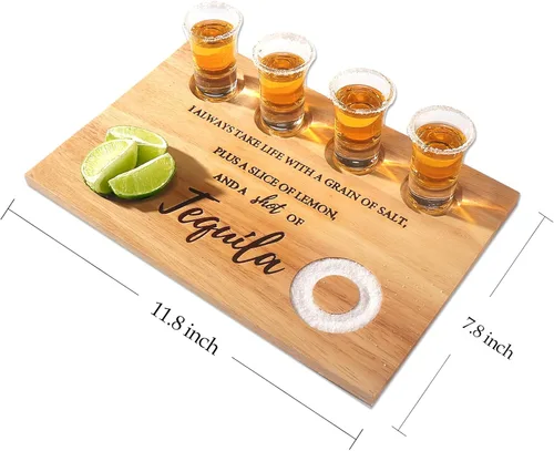 Vista 3 de Tabla de chupito de tequila, bandeja para servir vasos con borde de sal, divertido soporte para vasos de chupito, regalos de tequila