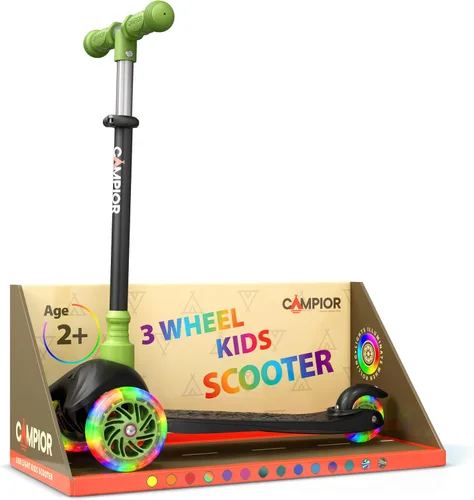 Vista 14 de Mini scooter negro de 3 ruedas para niños, inclinado para dirigir con ruedas con luces LED, manubrio ajustable, cubierta antideslizante ancha