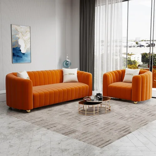 Vista 13 de Moderno juego de sofá de terciopelo negro de 3 piezas para sala de estar, juego de sofá curvado acolchado con patas de esfera de metal dorado
