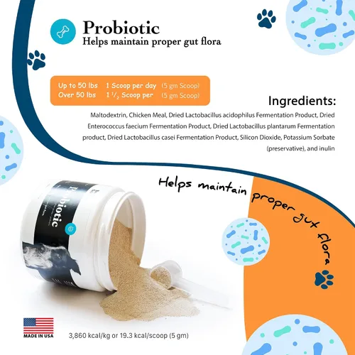 Vista 2 de Suplemento probiótico Breed Science para perros – 5.29 oz de prebióticos y cuatro cepas probióticas para la salud intestinal, apoyo digestivo
