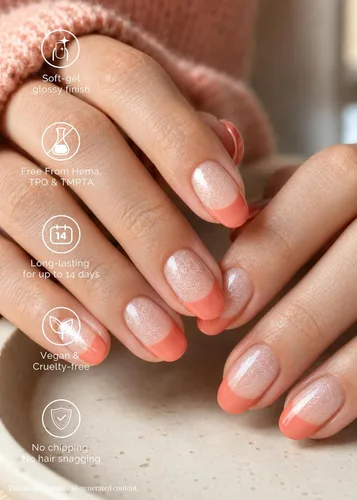 Vista 2 de NAILOG Tiras de uñas de gel semicuradas, 34 unidades, calcomanías de uñas Ballet Rose Francés