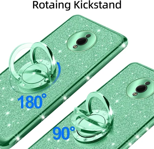 Vista 3 de Funda para Nokia C200, Nokia C200 (6.1 pulgadas) para mujer con purpurina de TPU suave y transparente, funda protectora de lujo con correa de Verde