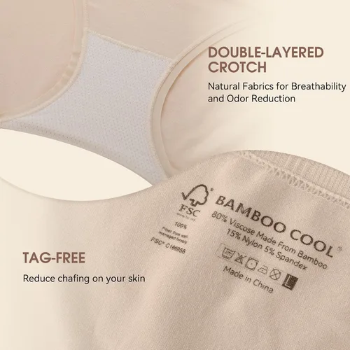 Vista 5 de BAMBOO COOL Ropa interior para mujer, bragas sin costuras, absorben la humedad, cobertura completa y elástica